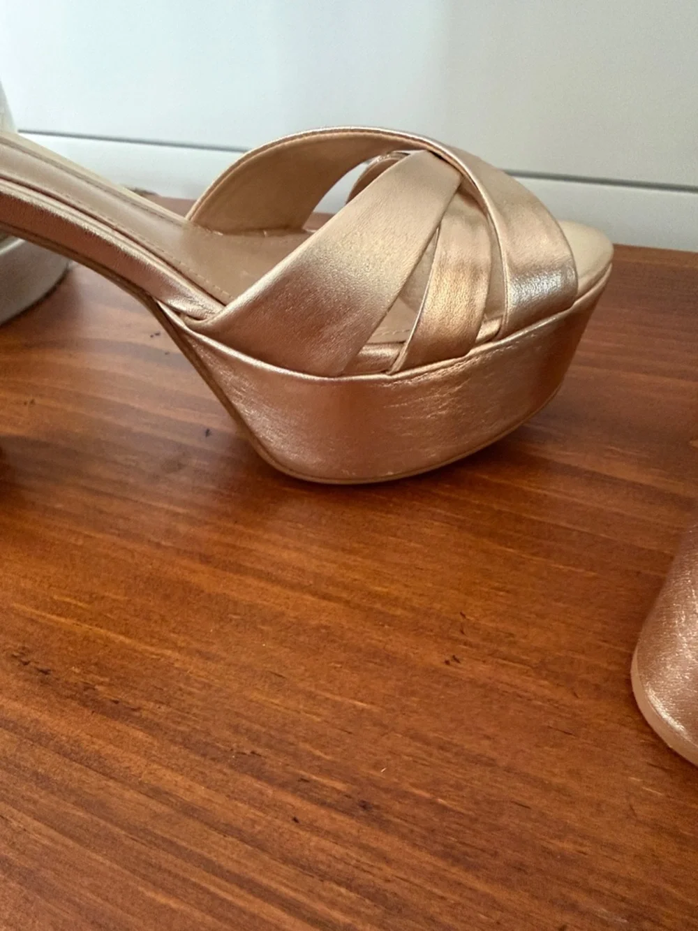 Shultz Keefa Metallic Gold Platform Sandals with Ankle Strap - Picture 6 of 8